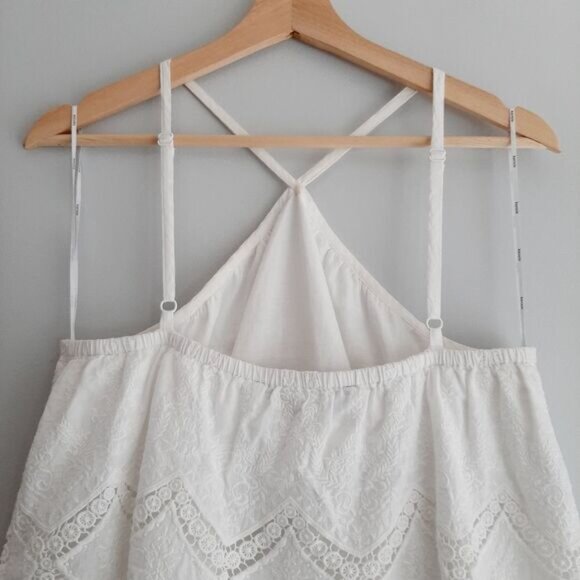 KENSIE Medallion Lace Floral Halter Tank Top Scalloped Hem White Sz M Flawed - Picture 7 of 10